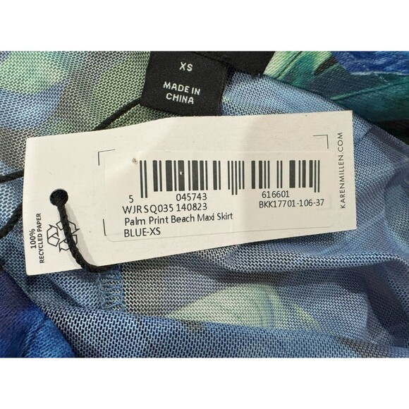 NWT Karen Millen Womens XS Blue Palm Print Beach Elastic Waist Maxi Skirt Retro - Picture 7 of 10